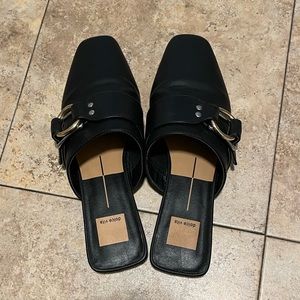 Black Dolce Vita Closed Toe Mules with Gold Buckle - Size 8